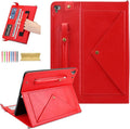 Dteck Case for iPad 6th/5th Generation 9.7 Inch 2018/2017/iPad Air 2/1Premium PU Leather Business Folio Stand Smart Auto Wake/Sleep Cover Shoulder/Hand Strap Pencil Holder Wallet CaseRed