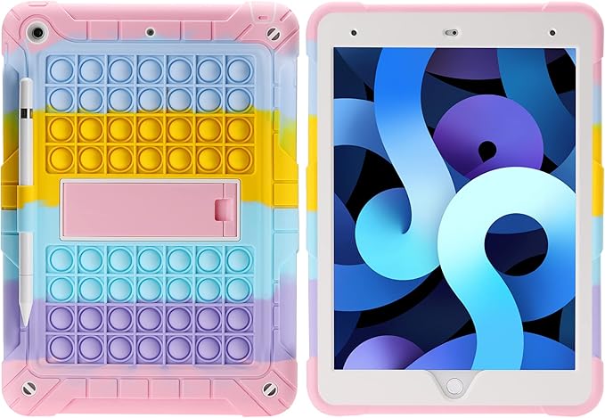 XZC iPad 9th/8th/7th Generation Case (iPad 10.2 Case 2021/2020/2019) Shockproof Drop Protection iPad Cover with Pencil Holder Kickstand Shoulder Strap (Rainbow 1)