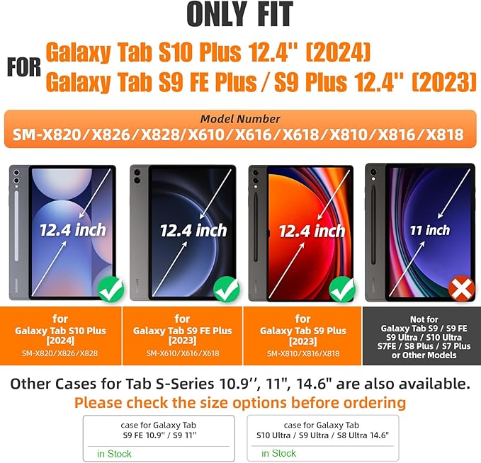 SEYMAC stock Case for Samsung Galaxy Tab S10 Plus/ S9 FE Plus/ S9 Plus 5G Tablet 12.4'' Case with Screen Protector Pencil Holder [360 Rotating Hand Strap] &ampStand Drop-Proof Black1