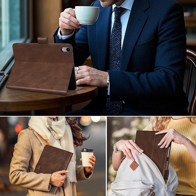 Genuine Leather Case for iPad mini 7th/6th Gen 8.3 inch Premium Folio Cover with Apple Pencil Holder Auto Wake/Sleep Adjustable Stand &amp Magnetic Closure Dark Brown