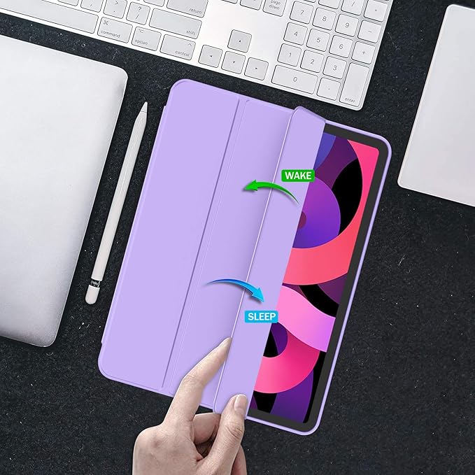 iMieet iPad Air 11 Inch Case M4/M3/M2(2026/2025/2024) iPad Air 5th/4th Generation Case 2022/2020 10.9 Inch with Pencil HolderTrifold Stand Smart Case with Soft TPU Back(Clove Purple)