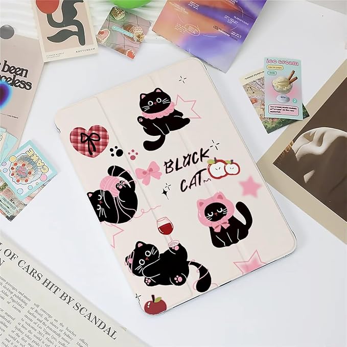 Cute black cats pink plaid bows