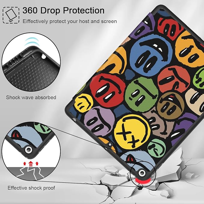 Mektron Designed Printed iPad 10.2 Case 9th Gen (2021)/ 8th Gen (2020)/ 7th Gen (2019) with Pencil Holder Slim Protective Case with Soft TPU Back Auto Wake/Sleep for iPad 10.2 Inch Smiling Face