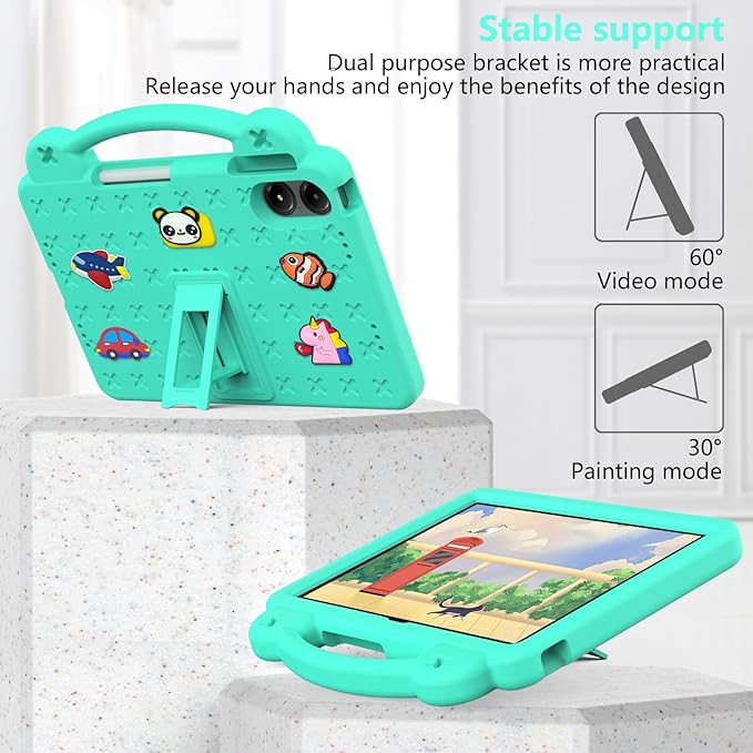 Compatible with Apple iPad Pro 12.9(2018/2020/2021/2022)/Pro 13(2024)/Air 13(2024) Tablet Case Lightweight Shockproof Protective Case with Shoulder Strap &amp Stand Handle &amp Pen Tray Mint Green