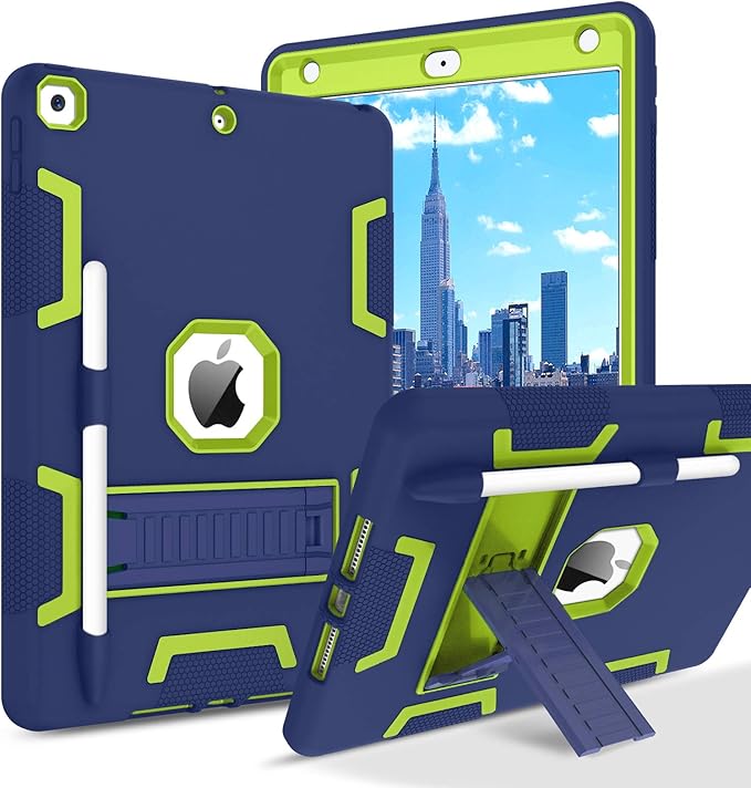 BENTOBEN iPad Case - 3in1 Heavy Duty Rugged Protective Cover with Stand &amp Pen Holder Navy Blue/Green