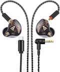 Vibes 201C Wired Earbuds in-Ear Headphones USB C to 3.5mm Adapter &amp Braided Cord Noise Isolating Bass Driven Earphones Carry Case Ear Buds Tips 3.5mm Jack (Clear Brown No Mic)
