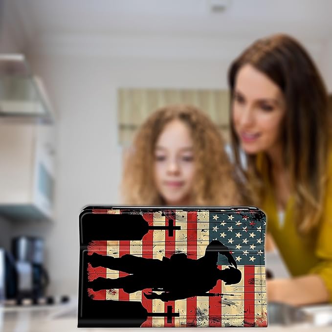 Case for Amazon Kindle Fire HD 10 and Fire HD 10 Plus 10.1 Tablet Case (13th/11th Generation 2023/2021 Release) Slim Fit PU Leather Cover with Auto Sleep/Wake - American Flag Soldier