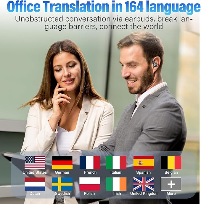 AI Translation Earbuds Real Time 164 Language Translator Earbuds 3-in-1 Bluetooth 5.4 Translation Headphones with 5 Translation Modes 48H AI Ear Buds Translator Device for Business/Travel/Learning