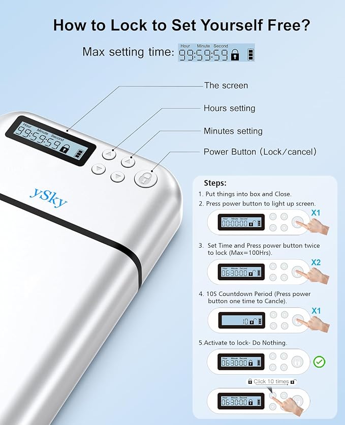 ySky Metal Phone Lock Box with TimerPortable Timed Phone Lock Box for iPhone and Android Phones Self-Control Timer Phone Locker to Help KidsStudents Adults Focus Back Phone Jail Box