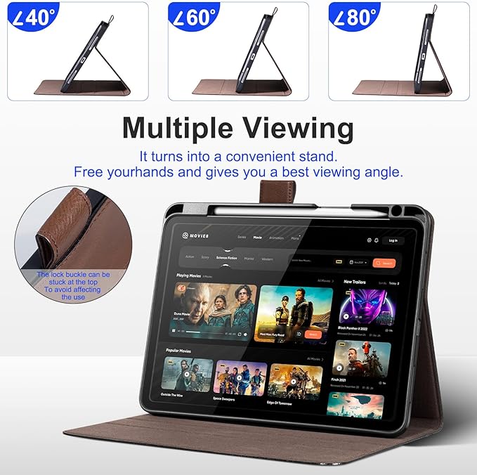 Genuine Leather Case for iPad Pro 11 Inch 4th-1st Gen 2022/2021/2020/2018 Premium Folio Cover with Pencil Holder Auto Wake/Sleep Adjustable Stand Wear-Resistant Protective Case - Dark Brown
