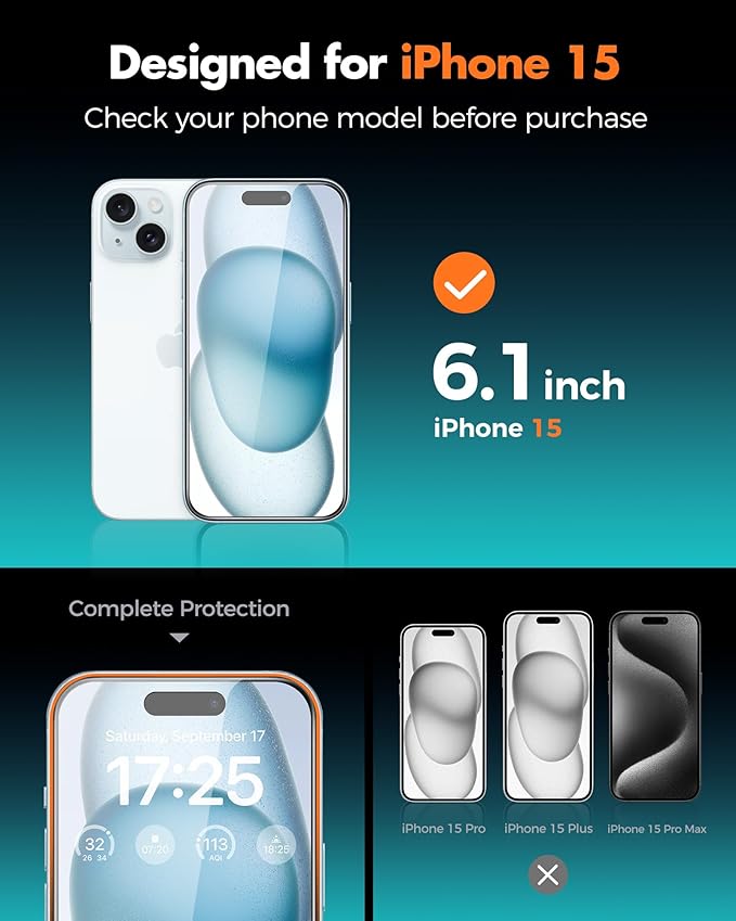 UNBREAKcable 4PCS Screen Protector for iPhone 15-2 Privacy Tempered Glass+2 Clear Glass Double Shatterproof [Easy Installation Frame] [9H Hardness] [Case Friendly] Anti-Scratch for iPhone 6.1 inch