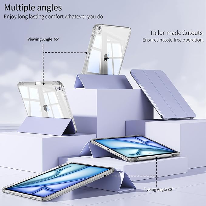Case for iPad Air 11 inch M4/M3/M2 (2026/2025/2024) &amp iPad Air 5/4th Generation (2022/2020) 10.9 inch 2-in-1 Removable Hard PC Transparent Back with Pencil Holder Auto Sleep/WakeLight Purple