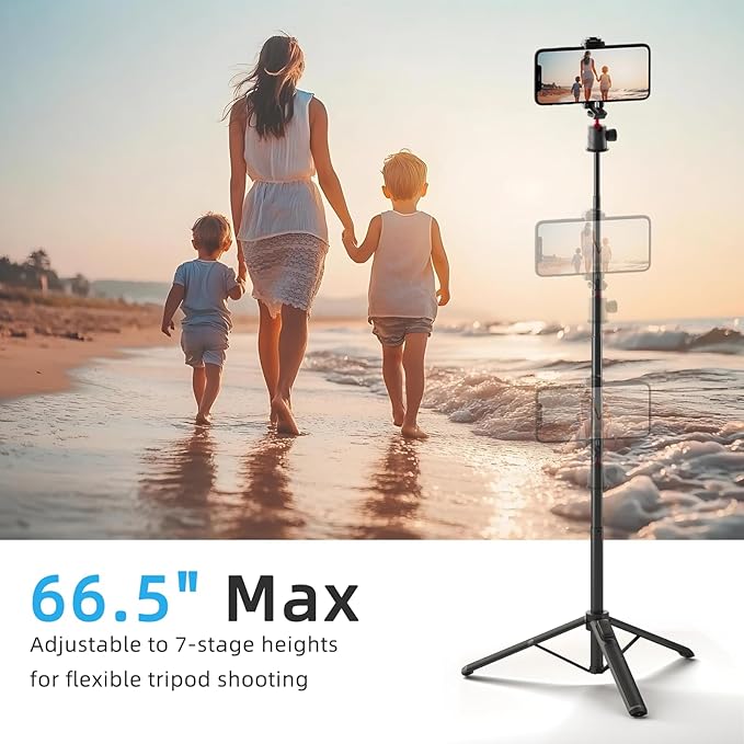 KINGJOY 66 Phone Tripod &amp Camera Selfie Stick Lightweight Travel Stand with Lockable Base 360° Ball Head Cold Shoe and Wireless Remote Expandable to 66.2 for Vlogging &amp Photography