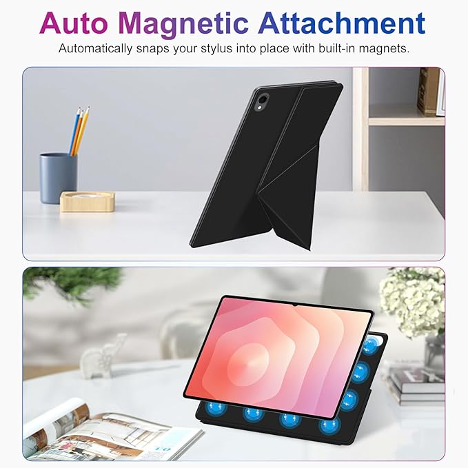 Case for Samsung Galaxy Tab S11 2025 Tablet 11 Inch – Magnetic Detachable Protective Cover with Dual-Side Clasp Y-Fold Stand Pencil Holder Heat Dissipation Design(Black)