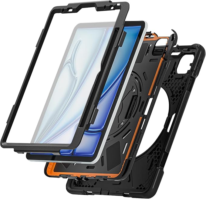 Sahara for iPad Air 11-inch (M4 2026 / M3 2025 / M2 2024) Case - Heavy-Duty Protective Cover with Screen Protector Kickstand Pencil Holder Rotating Hand Strap &amp Shoulder Strap Raider-X Series