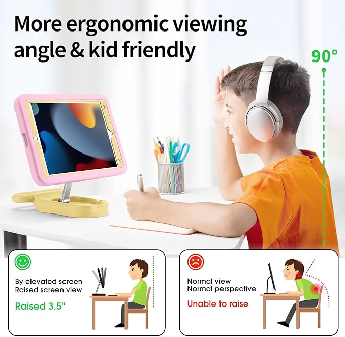 Kids Case for iPad 9th Gen 2021/ iPad 8th Gen 2020/ iPad 7th Gen 2019 Adjustable Portrait/Landscape Stand Drop Proof with HandleChild Friendly Cover for iPad 10.2 Inch (PinkYellow)