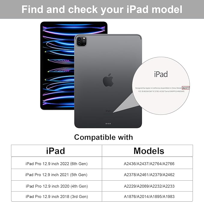 for iPad Pro 12.9 Inch Case 6th/5th/4th Generation (2022/2021/2020) with Pencil Holder Smart Stand Cover with Soft TPU Back for iPad Air 13 inch Case Auto Sleep/Wake Black