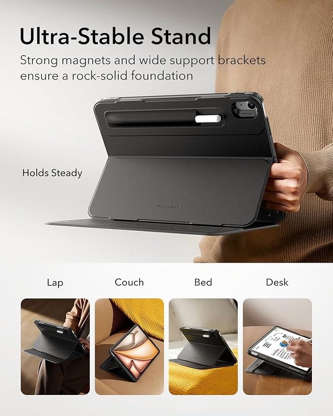 ESR for iPad Air 11 Inch Case M3/M2 (2025/2024) iPad Air 5th/4th Gen Case (2022/2020) 10.9 Inch Removable Magnetic Cover Adjustable Portrait/Landscape Stand 9 Standing Angles Durable Black