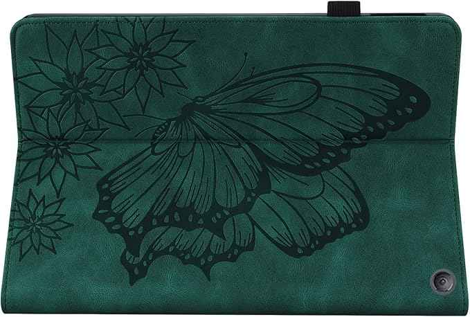 for Amazon Kindle Fire HD 10 &amp HD 10 Plus Case 13th/11th Generation 10.1 inch (2023/2021) Folio Stand Embossed PU Leather Wallet Cover with Pencil Holder/Card Pockes Green Flower Butterfly