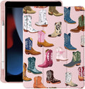 Cute Cowgirl Boots for iPad Pro 12.9 Inch Case 5th/6th Generation 2022/2021/2020 with Pencil Holder Auto Sleep/Wake Pink Leather Soft TPU Back Cover