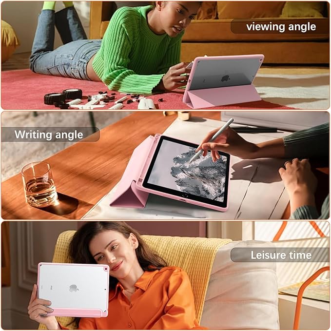 Cute Pink Bow Cherry Case for Ipad Air 11 Inch 2024 Cover Kawaii Design Shell Auto Sleep/Wake Anti-Slip Shockproof Cover with Clear Back Shell &amp Pencil Holder(Girl Women)