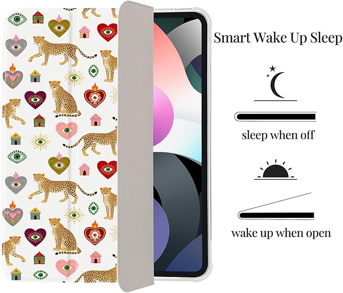 Bohemia Cheetah Evil Eye for iPad Pro Case 11 Inch (6th M5 2025/5th M4 2024) Gen[Pencil Holder+Auto Sleep/Wake]Slim Stand Soft Leather TPU Back Smart CoverWhite