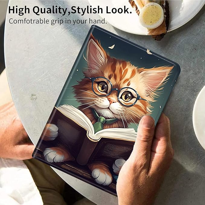Case for All-New Amazon Fire HD 8 &amp 8 Plus Tablet (12th Generation/10th Generation 2024/2022/2020) 8PU Leather Slim Standing Smart Cover Case with Auto Sleep/WakeReading Cat