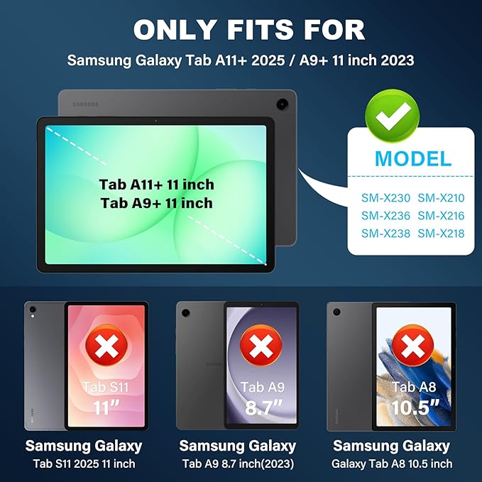 Case for Samsung Galaxy Tab A11+ Plus/ A9+ 11 inch 2025/2023 with Screen Protector 360°Rotating Stand &amp Shoulder Strap Pencil Holderfor Tab A11 Plus / A9 Plus Tablet Case Kids (Black+Blue)