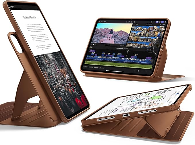 ESR for iPad Pro 13 Inch Case (M5/M4) 2025/2024 Rotating Case with Removable Magnetic Cover Adjustable Portrait/Landscape Stand 9 Standing Angles Shift Series Brown