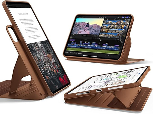 ESR for iPad Pro 13 Inch Case (M5/M4) 2025/2024 Rotating Case with Removable Magnetic Cover Adjustable Portrait/Landscape Stand 9 Standing Angles Shift Series Brown