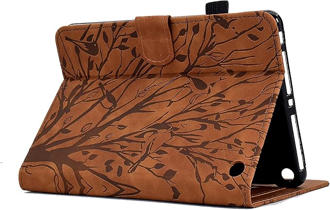 for Amazon Kindle Fire HD 8 &amp Fire HD 8 Plus Case (12th/10th Generation 2024/2022/2020) 8 UUcovers Embossed Magneic Smart Cover with Stand/Pencil Holder [Auto Sleep/Wake] Brown Lucky Tree
