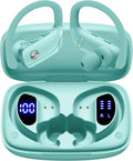 bmani Ear Buds Wireless Earbuds Bluetooth Headphones with 80H Playtime LED Display Case Over-Ear Hook with Mic Stereo Sound Easy Button Controls Sports Earphones for Running Workout Gym Mint Green