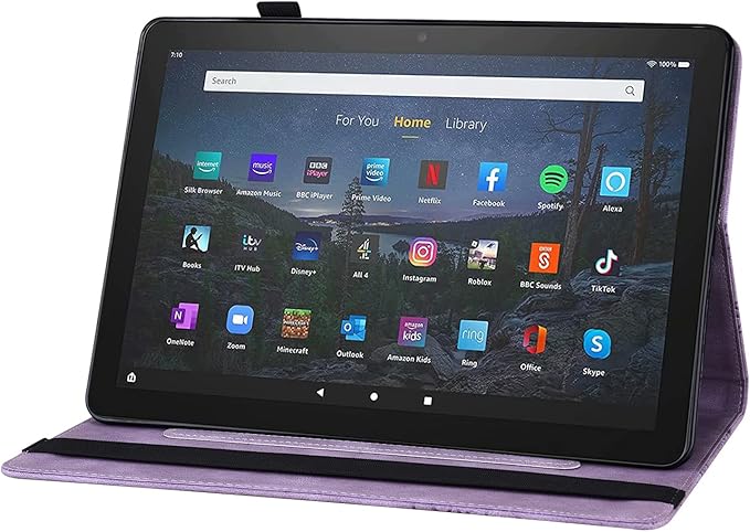 for Amazon Kindle Fire HD 10 &amp HD 10 Plus Case 13th/11th Generation 10.1 inch (2023/2021) Folio Stand Embossed PU Leather Wallet Cover with Pencil Holder/Card Pockes Purple Flower Butterfly