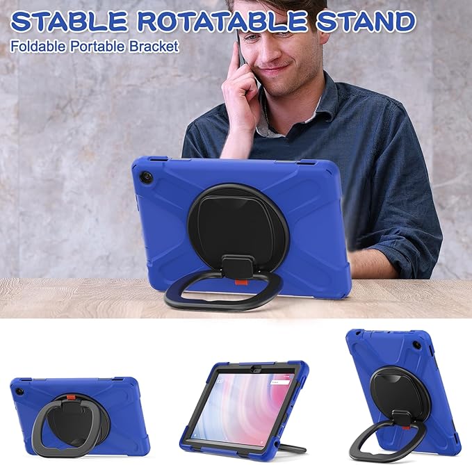All-New Fire HD 10 &amp Fire HD 10 Kids Pro Tablet Case (13th Gen 2023 Release)Heavy Sturdy Shockproof Kids CaseRotating Stand/Carrying Strap (Blue+Black)