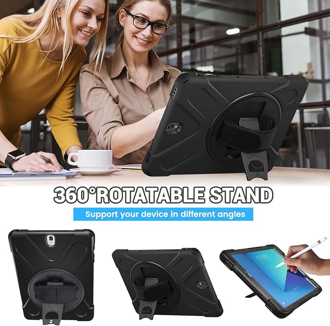 DreamerX for Samsung Galaxy Tab S3 9.7 Case T820/T825/T827 Heavy Duty Rugged Full Body Drop Protective Silicone Cover for Kids with Rotating Stand Handle Hand Strap Carrying Shoulder Strap Black