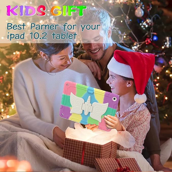 Ambison Case for iPad 9th/8th/7th Generation 10.2'' with Tempered Glass Screen Protector Shockproof Protective Cover Unicorn Stand Shoulder Strap for iPad 2021/2020/2019 Kids Girls - Multipuple