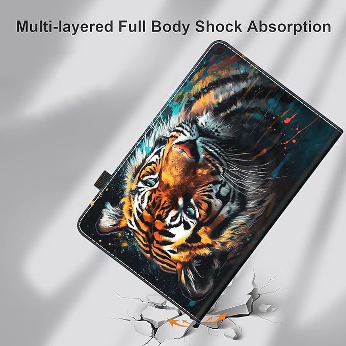 Case for All-New Amazon Kindle Fire HD 10 Tablet (13th/11th Generation 2023/2021 Release) and Fire HD 10 PlusSlim Fit Foldable Standing Cover Case with Auto Sleep/WakeWatercolor Tiger