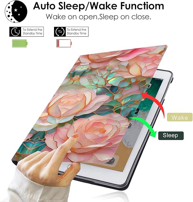 Compatible with iPad Air 13 inch Case (M3 2025 /M2 2024)/12.9 inch Case (6th/5th/4th/3rd 2022/2021/2020/2018) with Pencil HolderAuto Wake/Sleep Protect CoverBlooming Pink Rose