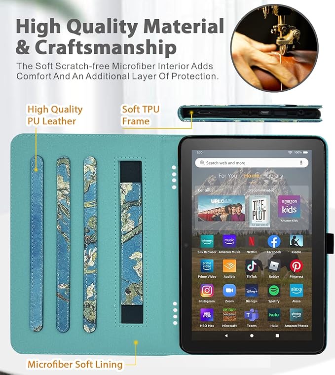 Grifobes Case 8/8 Plus [Only for 2024/2022/2020 Released 14th/12th/10th Generation] Premium PU Leather Folio Stand Smart Auto Wake/Sleep Cover with Built-in Stylus Holder/Pocket Flower Teal