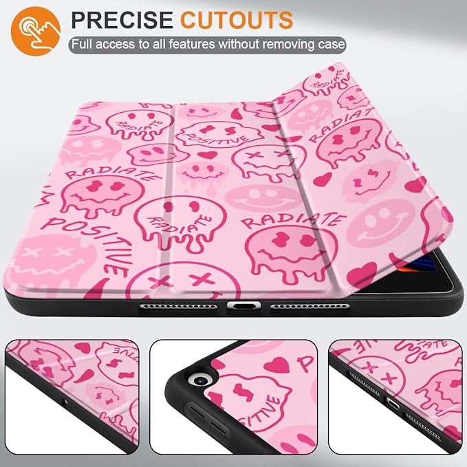 DONGKE Case Compatible with iPad 10.2 Inch 2021 2020 2019 iPad 9th/8th/7th Generation with Pencil Holder Slim Stand Protective Case with Soft TPU Back Auto Sleep/Wake Cover Melting Faces