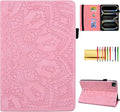Folio Case for iPad Pro 13-inch M4 M5 (2024-2025) Techcircle Anti-Slip Stand Mandala Embossed PU Leather Soft TPU Back Protective Cover with Elastic Strap Card Slots &amp Pencil Holder Pink