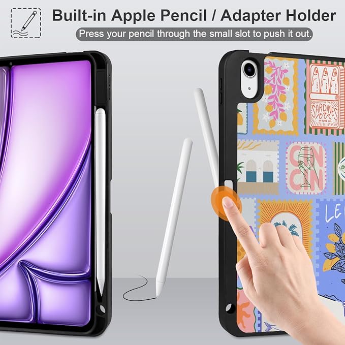 MEEgoodo for M4/M3/M2 iPad Air 11 inch Case 2026 2025 2024Case for iPad Air 5th Generation/iPad Air 4th Gen 10.9 inch 2022 2020 Tablet Cover with Soft TPU Back Shell Summer Stamps