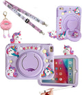 3D Cute Unicorn Case for iPad mini 7 (A17 Pro) 2024/Mini 6 2021 8.3 inchKawaii Cartoon Pretty Animal Soft Silicone Rotating Stand Case with Lanyard for Kids Teens Girls Women- Purple
