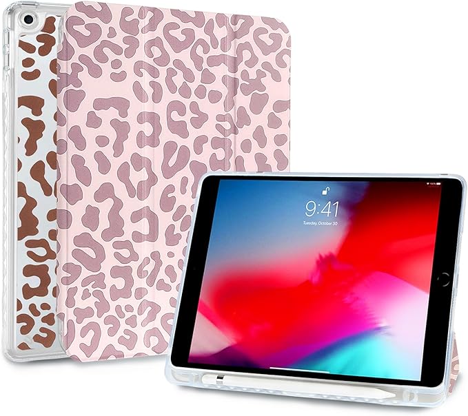 Fycyko Trifold Stand Case for iPad 10.2 InchiPad 9th/8th/7th Generation 2021/2020/2019 Aesthetic Trendy Pink Leopard Print with Pencil Holder Shockproof Protective CoverPink