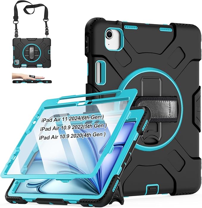 Case for iPad Air 11 M4 2026/ M3 2025/ M2 2024: Silicone Cover for iPad Air 5th &amp 4th Generation 10.9 Inch (2020/2022) with Screen Protector- Stand- Handle- Shoulder Strap- Pencil Holder