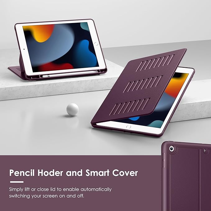 VIKESI Case for iPad 9th / 8th / 7th Generation 10.2 inch (2021/2020/2019 Released)Multiple Angles Magnetic Stand CoverShockproof BackPencil Holderand Auto Sleep/WakeDark Purple