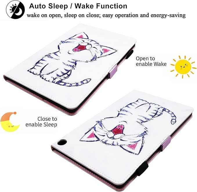 Case for Amazon Kindle Fire Max 11 Tablet (13th Generation 2023 Release) with Pencil Holder/Hand Wrist Strap Folio Stand Magnetic Smart PU Leather Cover [Auto Sleep Wake] White Cat Kitty