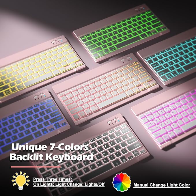 Keyboard Case for Lenovo Tab M11 / K11 LTE 11 Inch 2024 Mouse and 7 Colors Backlit Detachable Keyboard Adjustable Stand Built in S Pen Holder Auto-Sleep/Wake Feature Pink