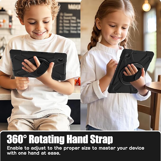 Tablet Case Compatible with Lenovo Tab 10.1(TB-311XU) /K10C TB311FU 2025 Case Protective Heavy Duty Rugged Shockproof Drop Protection Cover Shoulder Strap for Kids Silicone Cover(Black)