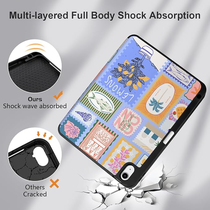 MEEgoodo for M4/M3/M2 iPad Air 11 inch Case 2026 2025 2024Case for iPad Air 5th Generation/iPad Air 4th Gen 10.9 inch 2022 2020 Tablet Cover with Soft TPU Back Shell Summer Stamps